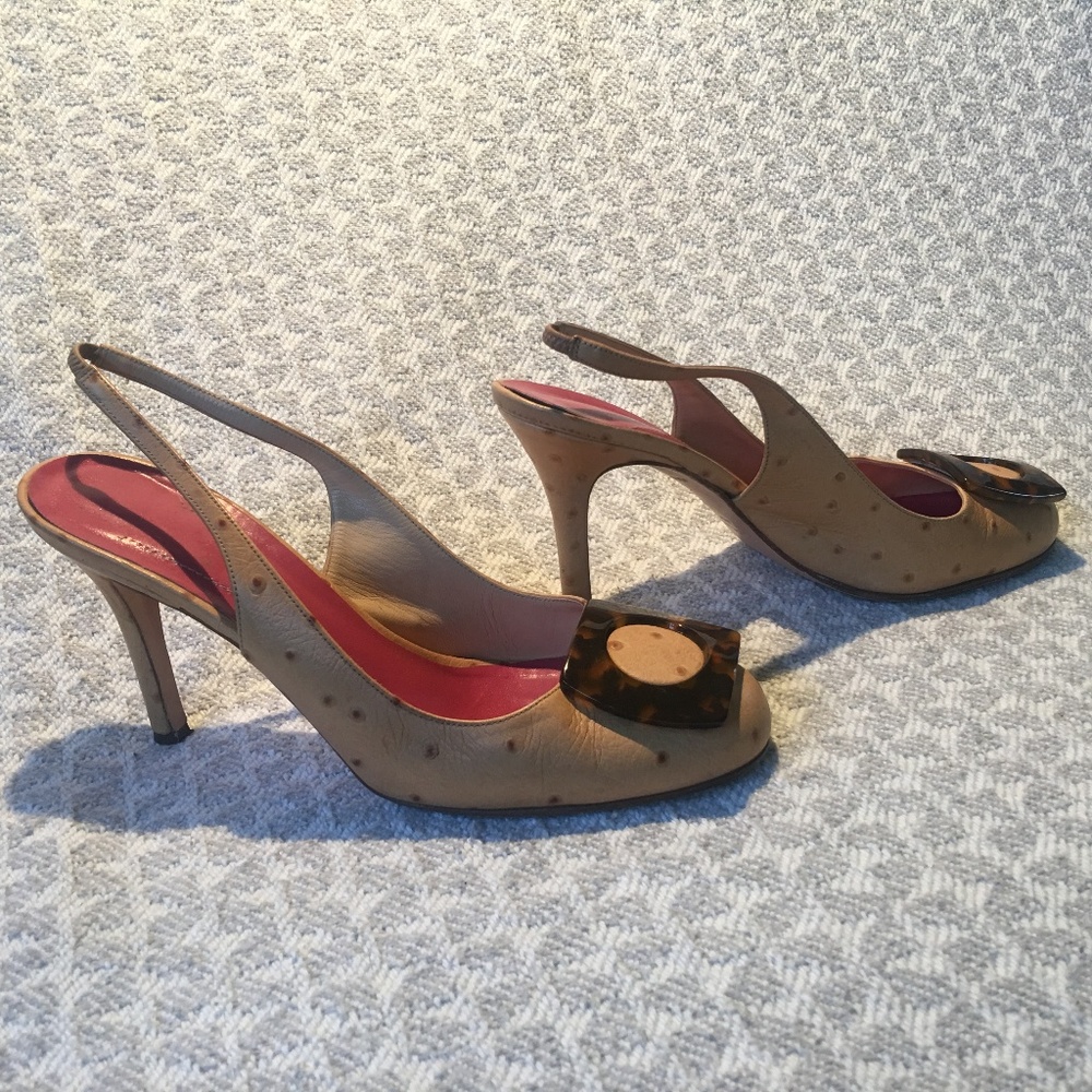 Kate Spade Ostrich-Print Leather Tortoise Heels